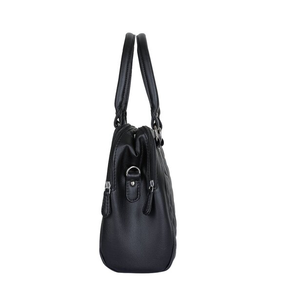 Vegan Leather Women’s Black Handbag – Top Handle Satchel with Crossbody Strap - Picture 7 of 10